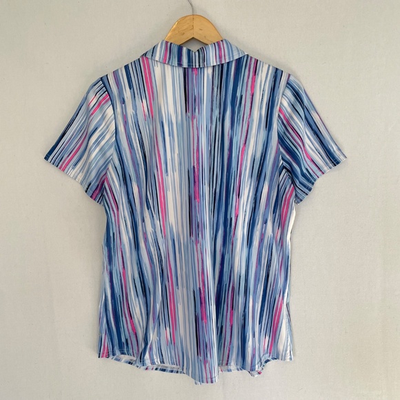 JOFIT Women’s Size XL Blue & Pink Short Sleeve Collared V-neck Golf Shirt - Picture 2 of 5